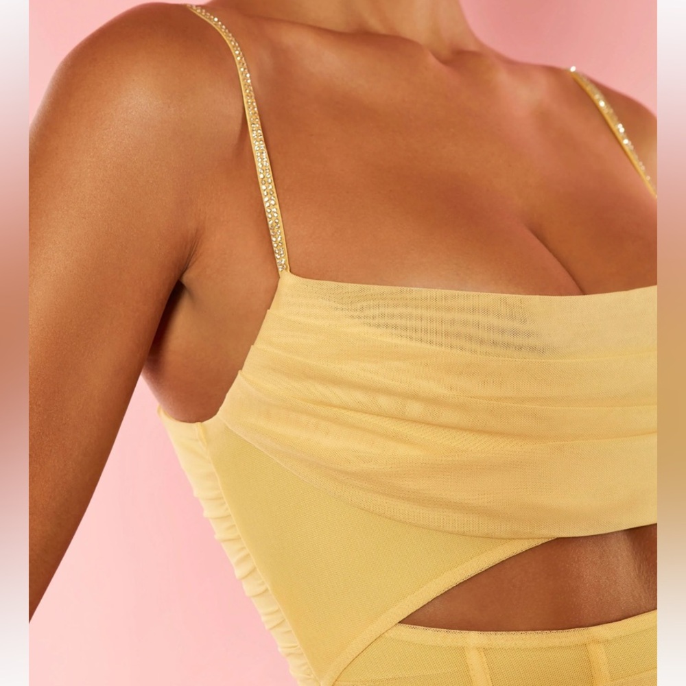 Oh Polly Corsica Embellished Bodycon Cut Out Summer Yellow 💛 - Picture 5 of 15